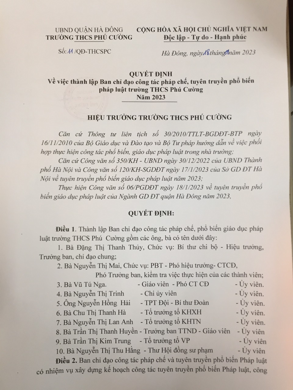 QĐ BCĐ pháp chế